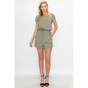 BRAND NEW Kimberly C Khaki Cut-Out Shoulder Romper - Size Medium